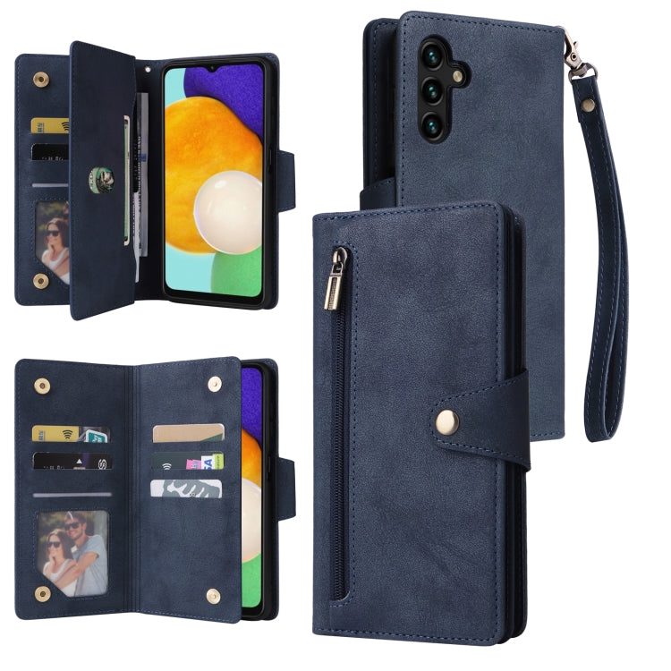 Rivetto Fibbia 9 carte Custodia per telefono in pelle a tre pieghe, For Samsung Galaxy A11 EU Version, For Samsung Galaxy A12 5G, For Samsung Galaxy A13 5G, For Samsung Galaxy A20