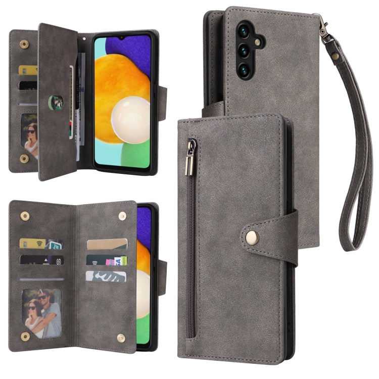 Rivetto Fibbia 9 carte Custodia per telefono in pelle a tre pieghe, For Samsung Galaxy A11 EU Version, For Samsung Galaxy A12 5G, For Samsung Galaxy A13 5G, For Samsung Galaxy A20