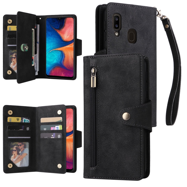 Rivetto Fibbia 9 carte Custodia per telefono in pelle a tre pieghe, For Samsung Galaxy A11 EU Version, For Samsung Galaxy A12 5G, For Samsung Galaxy A13 5G, For Samsung Galaxy A20