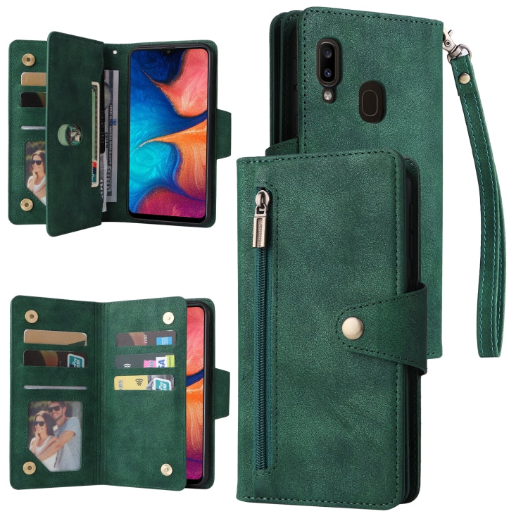 Rivetto Fibbia 9 carte Custodia per telefono in pelle a tre pieghe, For Samsung Galaxy A11 EU Version, For Samsung Galaxy A12 5G, For Samsung Galaxy A13 5G, For Samsung Galaxy A20