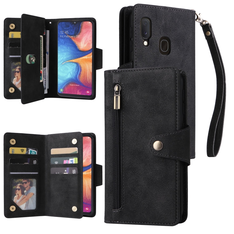 Rivetto Fibbia 9 carte Custodia per telefono in pelle a tre pieghe, For Samsung Galaxy A20E, For Samsung Galaxy A20S, For Samsung Galaxy A21 EU Version, For Samsung Galaxy A21S