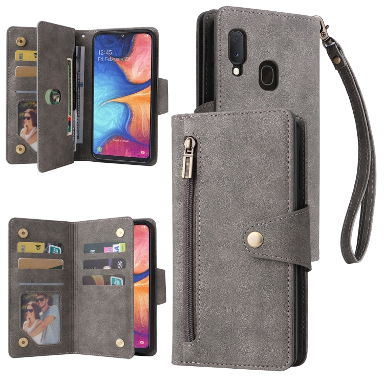 Rivetto Fibbia 9 carte Custodia per telefono in pelle a tre pieghe, For Samsung Galaxy A20E, For Samsung Galaxy A20S, For Samsung Galaxy A21 EU Version, For Samsung Galaxy A21S