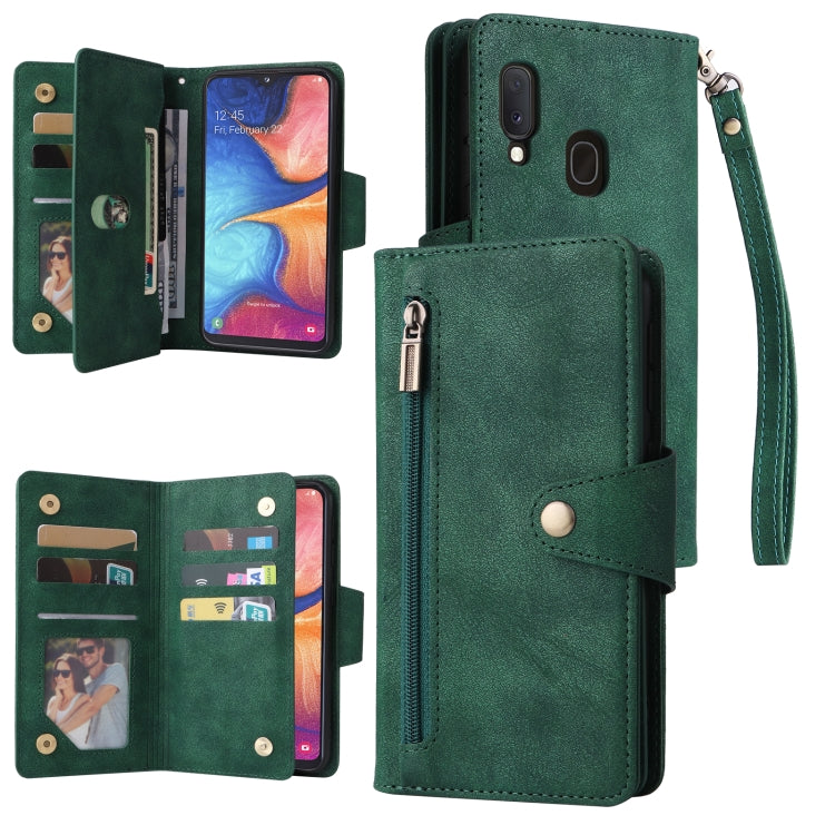 Rivetto Fibbia 9 carte Custodia per telefono in pelle a tre pieghe, For Samsung Galaxy A20E, For Samsung Galaxy A20S, For Samsung Galaxy A21 EU Version, For Samsung Galaxy A21S