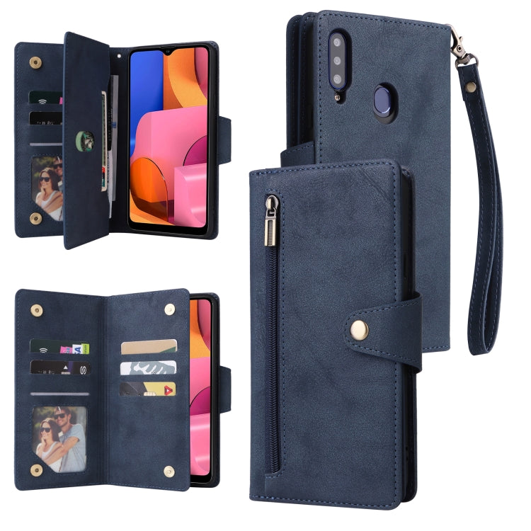Rivetto Fibbia 9 carte Custodia per telefono in pelle a tre pieghe, For Samsung Galaxy A20E, For Samsung Galaxy A20S, For Samsung Galaxy A21 EU Version, For Samsung Galaxy A21S