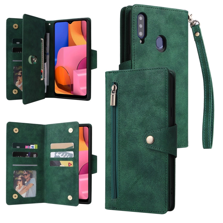 Rivetto Fibbia 9 carte Custodia per telefono in pelle a tre pieghe, For Samsung Galaxy A20E, For Samsung Galaxy A20S, For Samsung Galaxy A21 EU Version, For Samsung Galaxy A21S