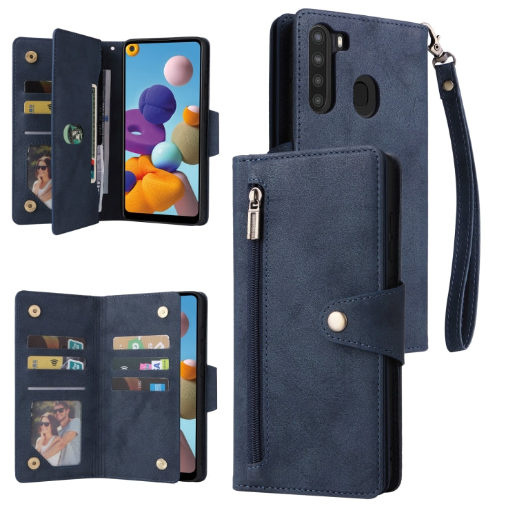 Rivetto Fibbia 9 carte Custodia per telefono in pelle a tre pieghe, For Samsung Galaxy A20E, For Samsung Galaxy A20S, For Samsung Galaxy A21 EU Version, For Samsung Galaxy A21S