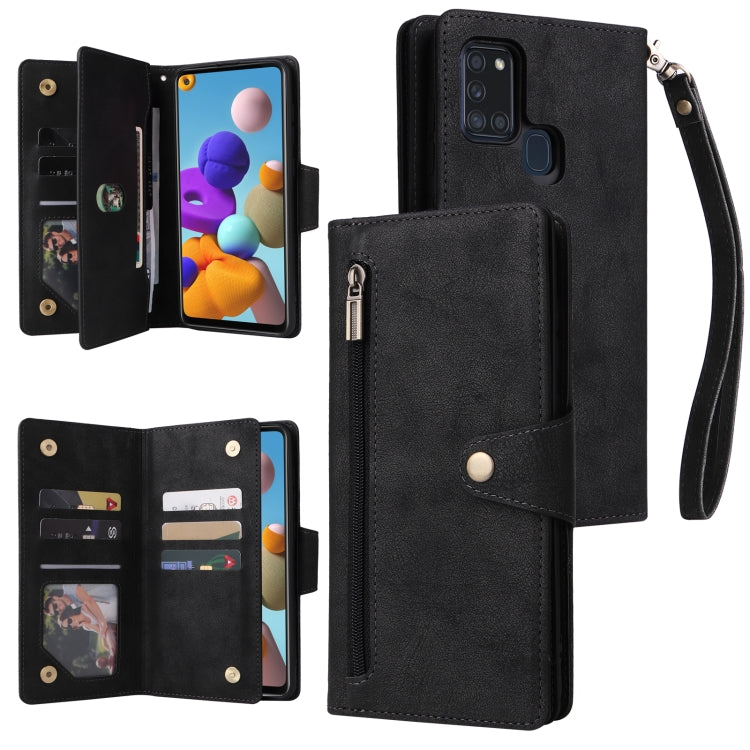 Rivetto Fibbia 9 carte Custodia per telefono in pelle a tre pieghe, For Samsung Galaxy A20E, For Samsung Galaxy A20S, For Samsung Galaxy A21 EU Version, For Samsung Galaxy A21S