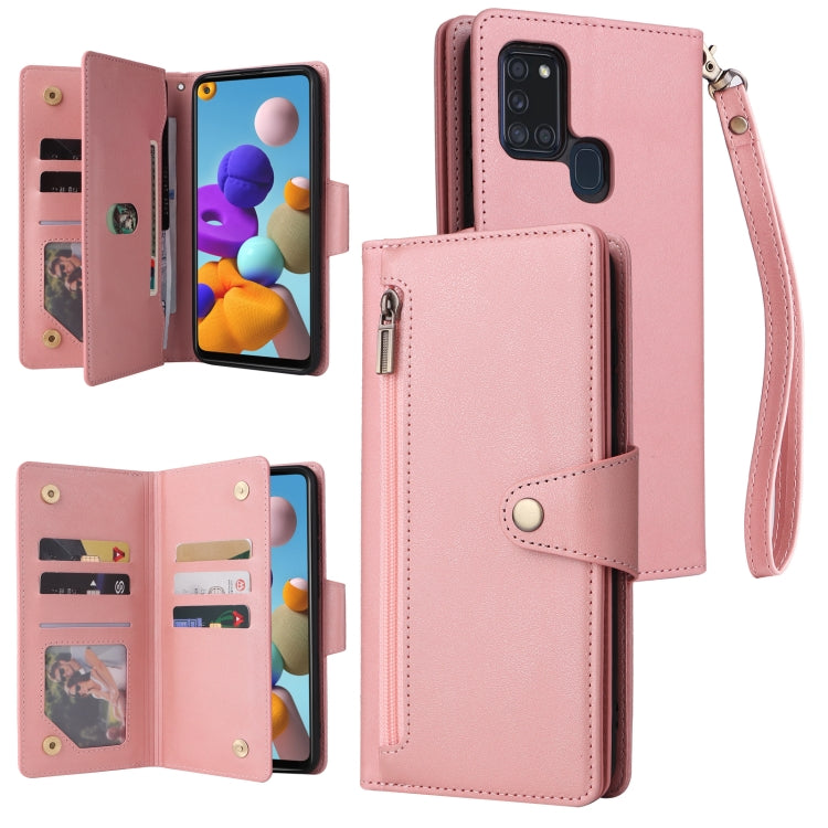 Rivetto Fibbia 9 carte Custodia per telefono in pelle a tre pieghe, For Samsung Galaxy A20E, For Samsung Galaxy A20S, For Samsung Galaxy A21 EU Version, For Samsung Galaxy A21S