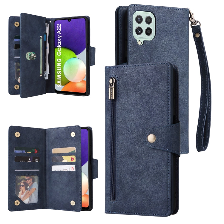 Rivetto Fibbia 9 carte Custodia per telefono in pelle a tre pieghe, For Samsung Galaxy A22 4G, For Samsung Galaxy A22 5G, For Samsung Galaxy A32 4G, For Samsung Galaxy A32 5G