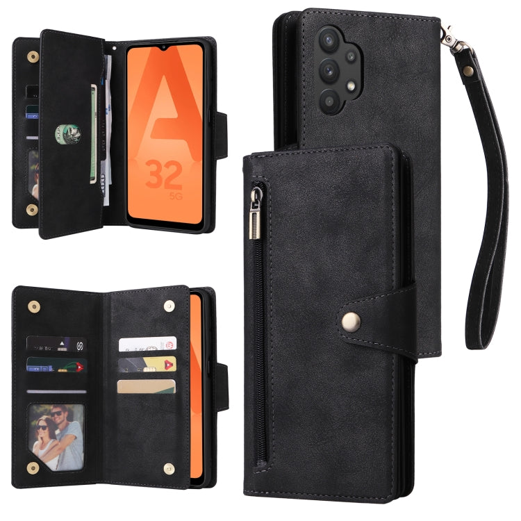 Rivetto Fibbia 9 carte Custodia per telefono in pelle a tre pieghe, For Samsung Galaxy A22 4G, For Samsung Galaxy A22 5G, For Samsung Galaxy A32 4G, For Samsung Galaxy A32 5G