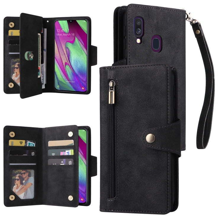 Rivetto Fibbia 9 carte Custodia per telefono in pelle a tre pieghe, For Samsung Galaxy A40, For Samsung Galaxy A42 5G, For Samsung Galaxy A51, For Samsung Galaxy A51 5G