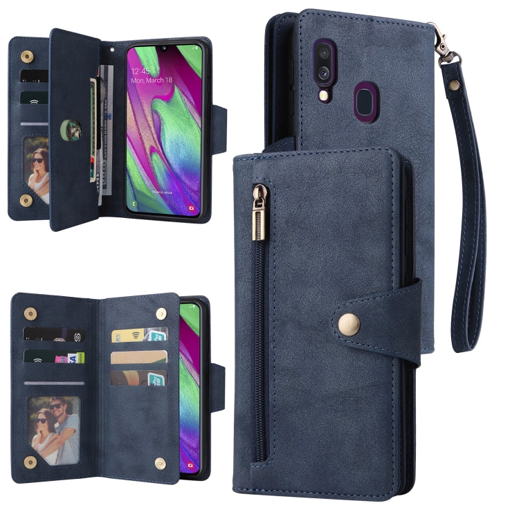Rivetto Fibbia 9 carte Custodia per telefono in pelle a tre pieghe, For Samsung Galaxy A40, For Samsung Galaxy A42 5G, For Samsung Galaxy A51, For Samsung Galaxy A51 5G