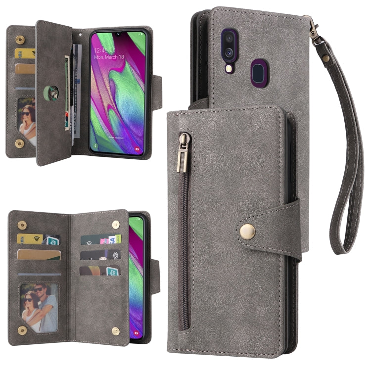 Rivetto Fibbia 9 carte Custodia per telefono in pelle a tre pieghe, For Samsung Galaxy A40, For Samsung Galaxy A42 5G, For Samsung Galaxy A51, For Samsung Galaxy A51 5G