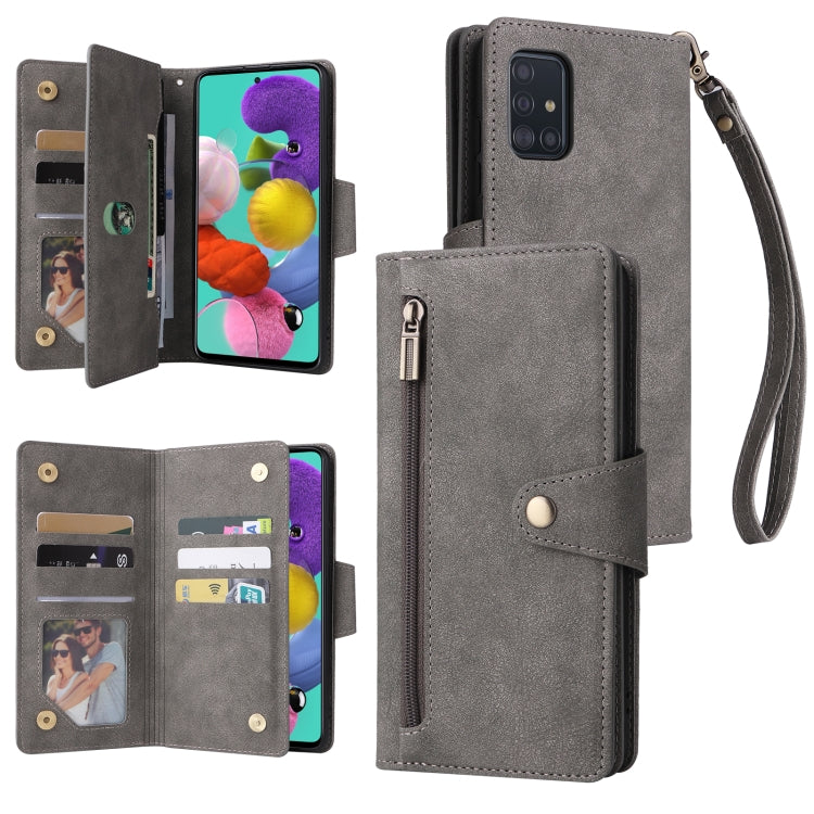 Rivetto Fibbia 9 carte Custodia per telefono in pelle a tre pieghe, For Samsung Galaxy A40, For Samsung Galaxy A42 5G, For Samsung Galaxy A51, For Samsung Galaxy A51 5G