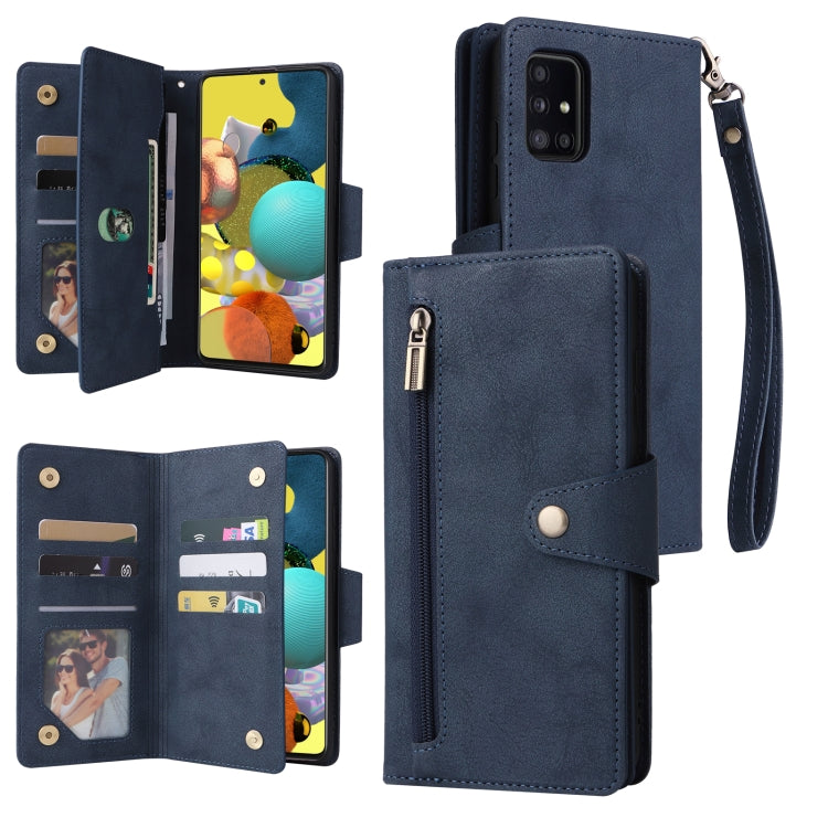 Rivetto Fibbia 9 carte Custodia per telefono in pelle a tre pieghe, For Samsung Galaxy A40, For Samsung Galaxy A42 5G, For Samsung Galaxy A51, For Samsung Galaxy A51 5G