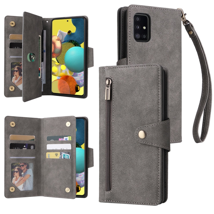 Rivetto Fibbia 9 carte Custodia per telefono in pelle a tre pieghe, For Samsung Galaxy A40, For Samsung Galaxy A42 5G, For Samsung Galaxy A51, For Samsung Galaxy A51 5G