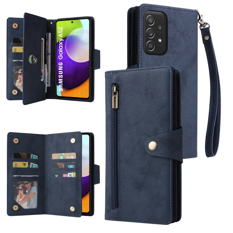 Rivetto Fibbia 9 carte Custodia per telefono in pelle a tre pieghe, For Samsung Galaxy A52 5G, For Samsung Galaxy A70/A70S, For Samsung Galaxy A71, For Samsung Galaxy A71 5G