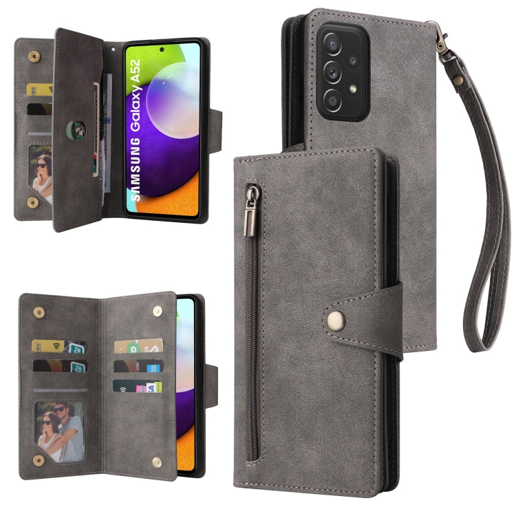 Rivetto Fibbia 9 carte Custodia per telefono in pelle a tre pieghe, For Samsung Galaxy A52 5G, For Samsung Galaxy A70/A70S, For Samsung Galaxy A71, For Samsung Galaxy A71 5G