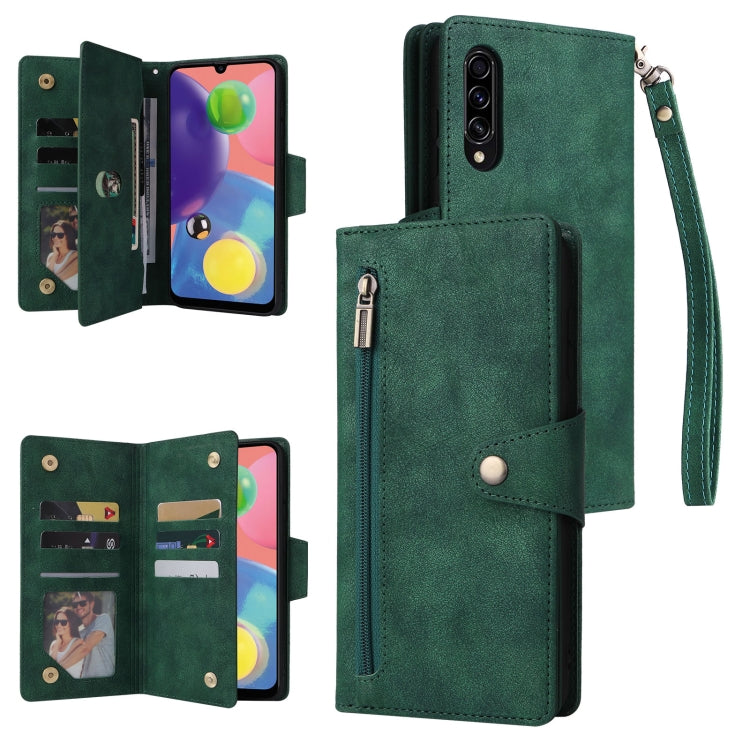 Rivetto Fibbia 9 carte Custodia per telefono in pelle a tre pieghe, For Samsung Galaxy A52 5G, For Samsung Galaxy A70/A70S, For Samsung Galaxy A71, For Samsung Galaxy A71 5G