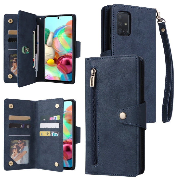 Rivetto Fibbia 9 carte Custodia per telefono in pelle a tre pieghe, For Samsung Galaxy A52 5G, For Samsung Galaxy A70/A70S, For Samsung Galaxy A71, For Samsung Galaxy A71 5G