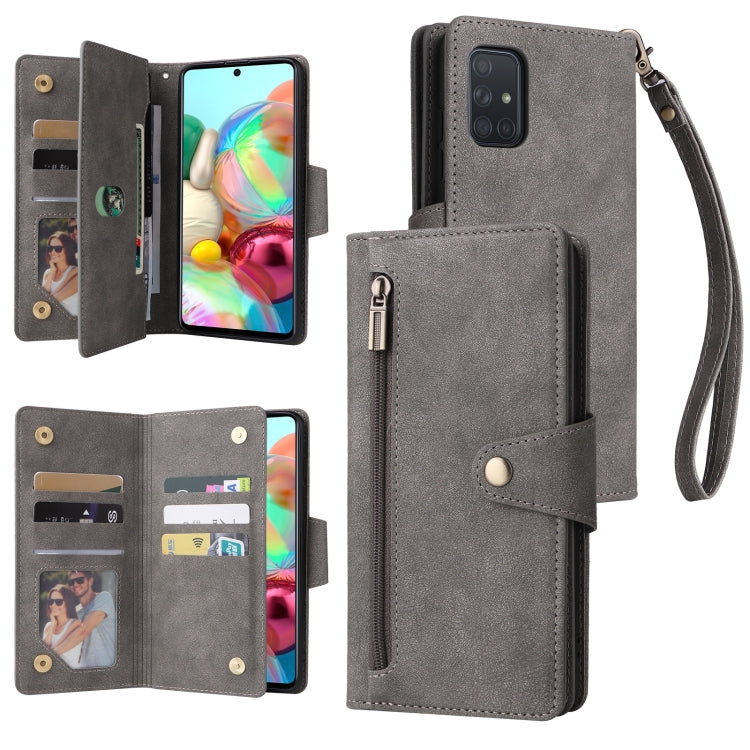 Rivetto Fibbia 9 carte Custodia per telefono in pelle a tre pieghe, For Samsung Galaxy A52 5G, For Samsung Galaxy A70/A70S, For Samsung Galaxy A71, For Samsung Galaxy A71 5G