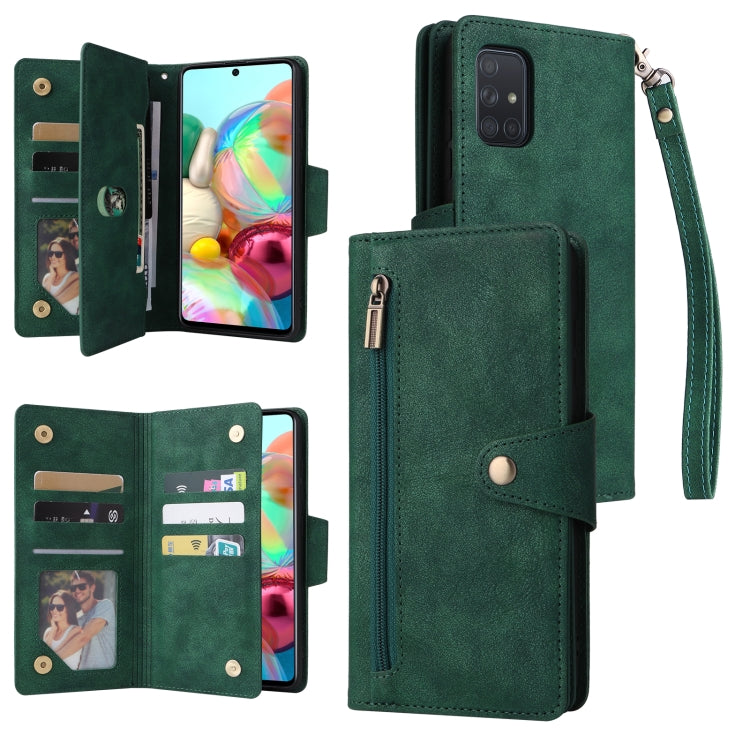 Rivetto Fibbia 9 carte Custodia per telefono in pelle a tre pieghe, For Samsung Galaxy A52 5G, For Samsung Galaxy A70/A70S, For Samsung Galaxy A71, For Samsung Galaxy A71 5G