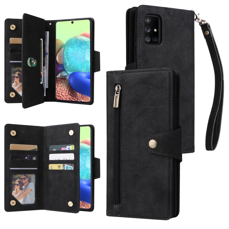 Rivetto Fibbia 9 carte Custodia per telefono in pelle a tre pieghe, For Samsung Galaxy A52 5G, For Samsung Galaxy A70/A70S, For Samsung Galaxy A71, For Samsung Galaxy A71 5G