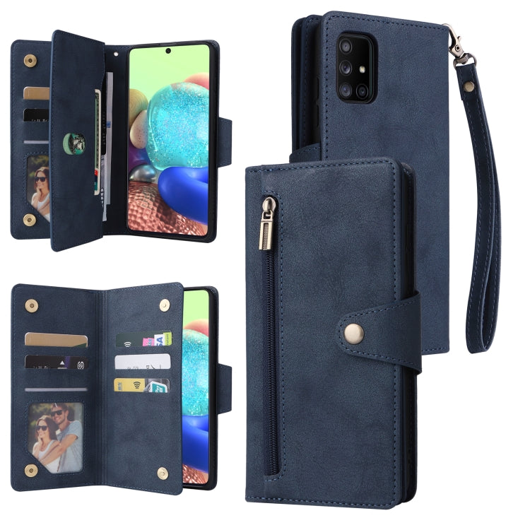 Rivetto Fibbia 9 carte Custodia per telefono in pelle a tre pieghe, For Samsung Galaxy A52 5G, For Samsung Galaxy A70/A70S, For Samsung Galaxy A71, For Samsung Galaxy A71 5G