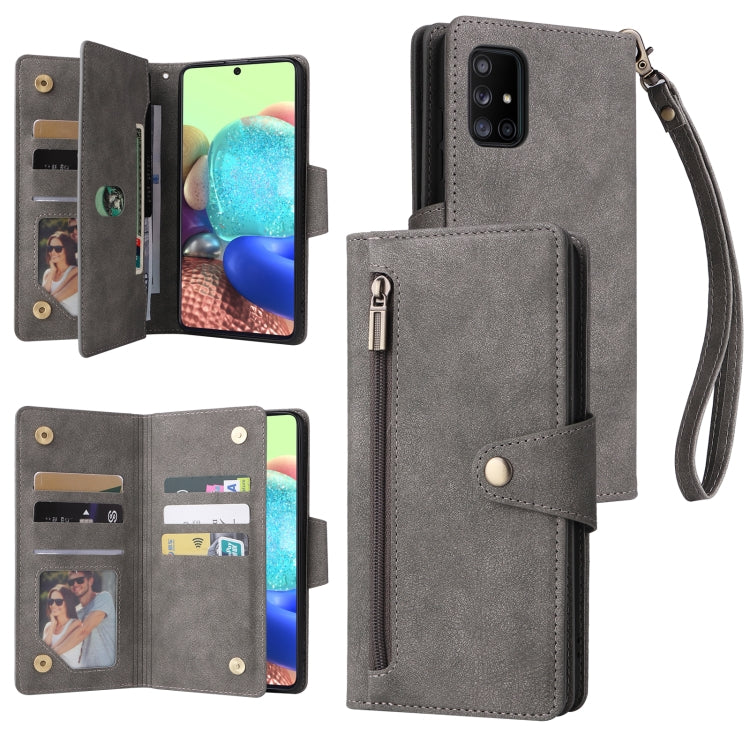 Rivetto Fibbia 9 carte Custodia per telefono in pelle a tre pieghe, For Samsung Galaxy A52 5G, For Samsung Galaxy A70/A70S, For Samsung Galaxy A71, For Samsung Galaxy A71 5G