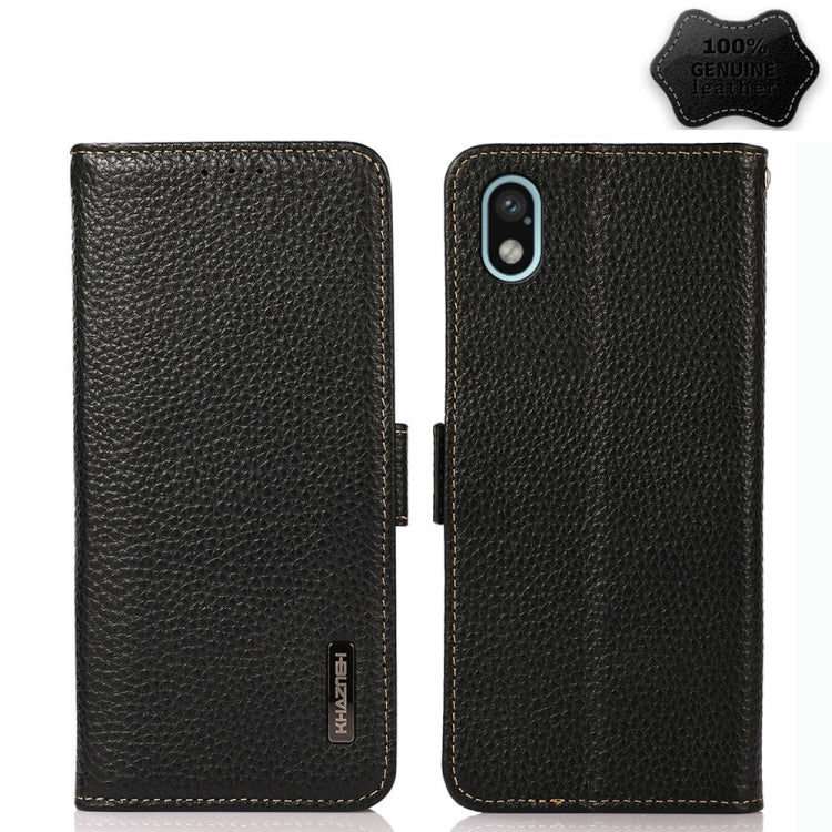 KHAZNEH Custodia per telefono RFID in vera pelle Litchi magnetica laterale, For Xiaomi Redmi 10A, For Sony Xperia Ace III, For Kyocera Android One S9, For Samsung Galaxy F23 / M23