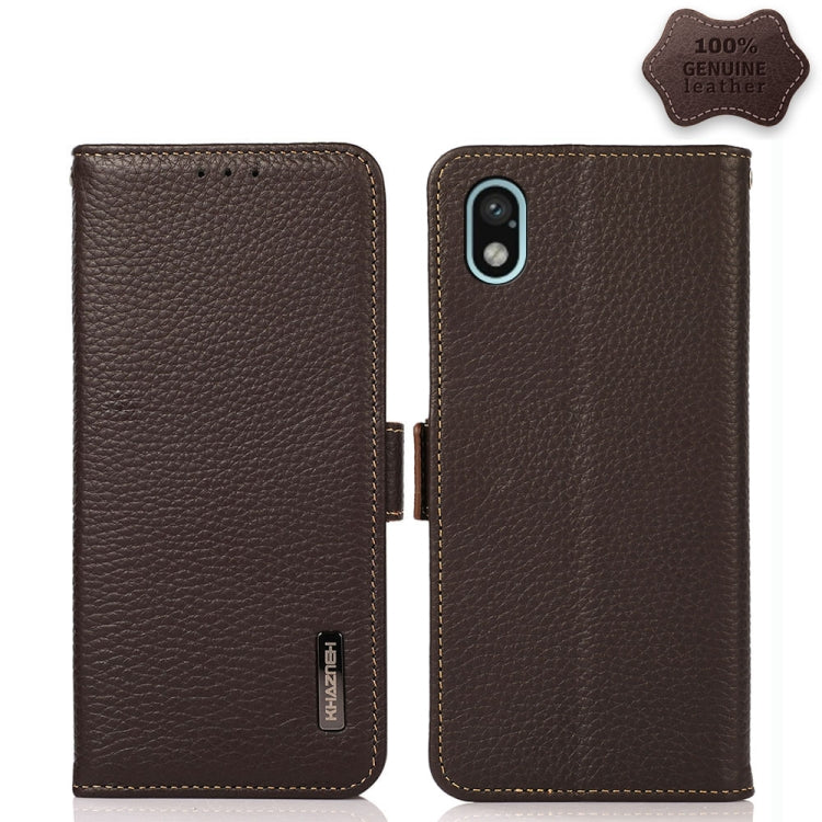 KHAZNEH Custodia per telefono RFID in vera pelle Litchi magnetica laterale, For Xiaomi Redmi 10A, For Sony Xperia Ace III, For Kyocera Android One S9, For Samsung Galaxy F23 / M23