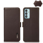 KHAZNEH Custodia per telefono RFID in vera pelle Litchi magnetica laterale, For Xiaomi Redmi 10A, For Sony Xperia Ace III, For Kyocera Android One S9, For Samsung Galaxy F23 / M23