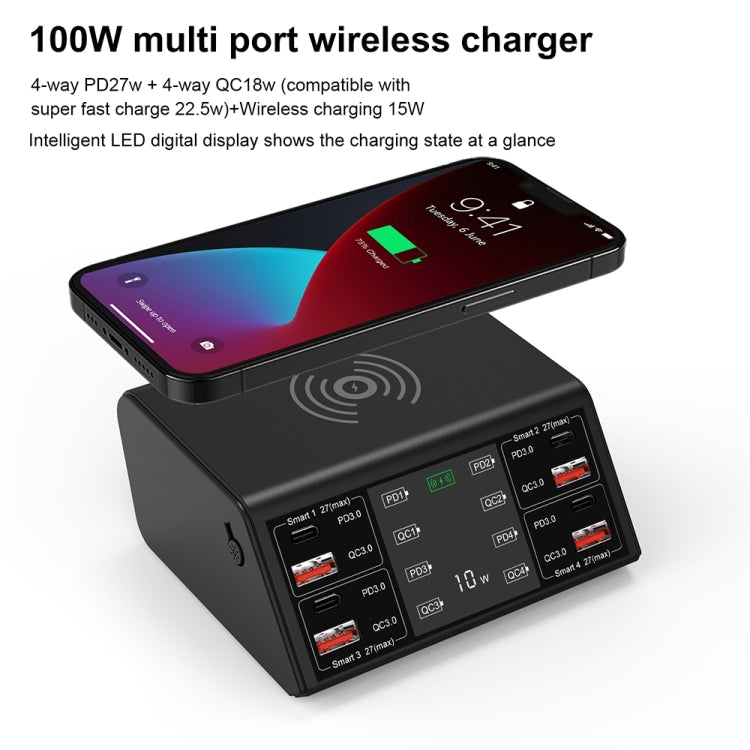 Caricabatterie 9 in 1 100W con 4 USB-C PD e wireless