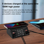 Caricabatterie 9 in 1 100W con 4 USB-C PD e wireless