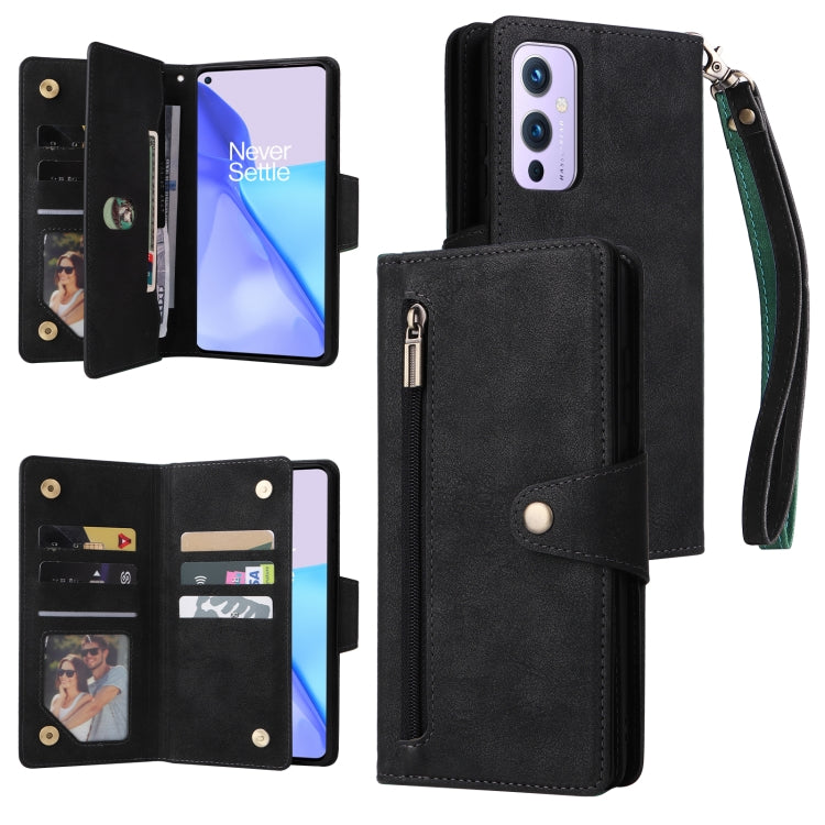 Rivetto Fibbia 9 carte Custodia per telefono in pelle a tre pieghe, For OnePlus 9, For OnePlus 9 Pro, For OnePlus Nord 2