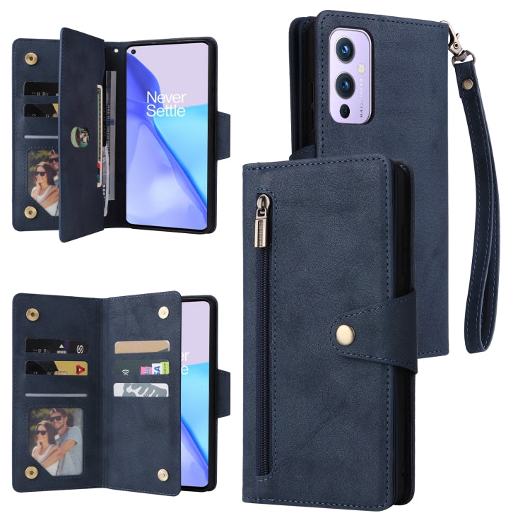 Rivetto Fibbia 9 carte Custodia per telefono in pelle a tre pieghe, For OnePlus 9, For OnePlus 9 Pro, For OnePlus Nord 2