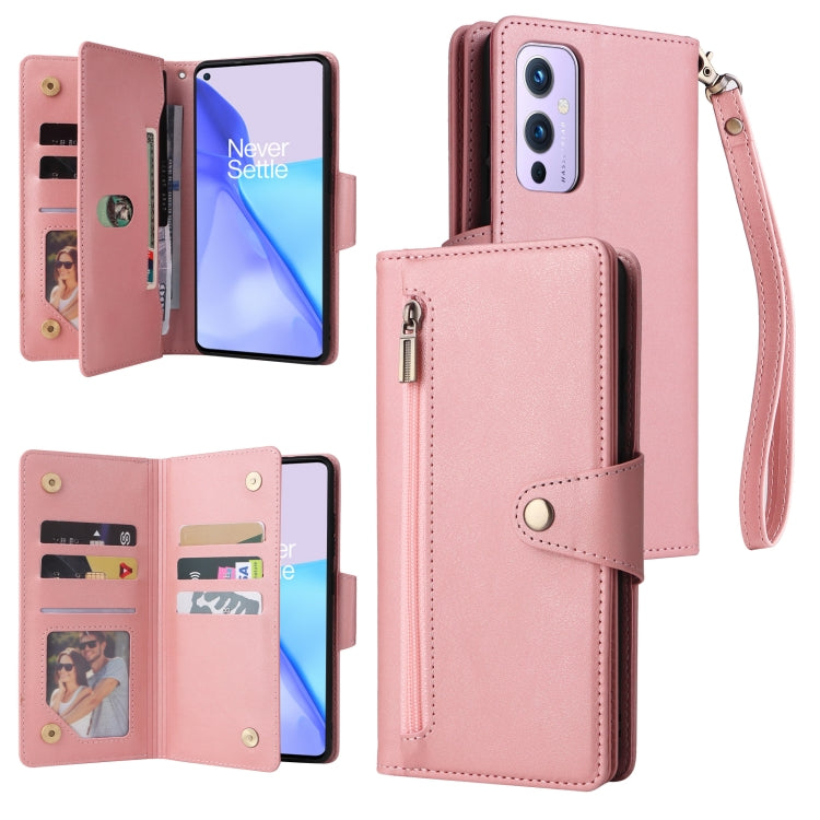 Rivetto Fibbia 9 carte Custodia per telefono in pelle a tre pieghe, For OnePlus 9, For OnePlus 9 Pro, For OnePlus Nord 2