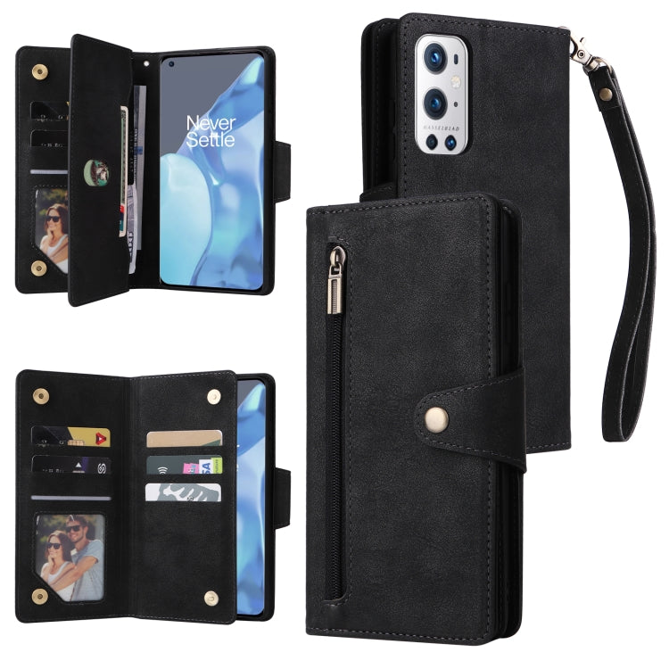 Rivetto Fibbia 9 carte Custodia per telefono in pelle a tre pieghe, For OnePlus 9, For OnePlus 9 Pro, For OnePlus Nord 2