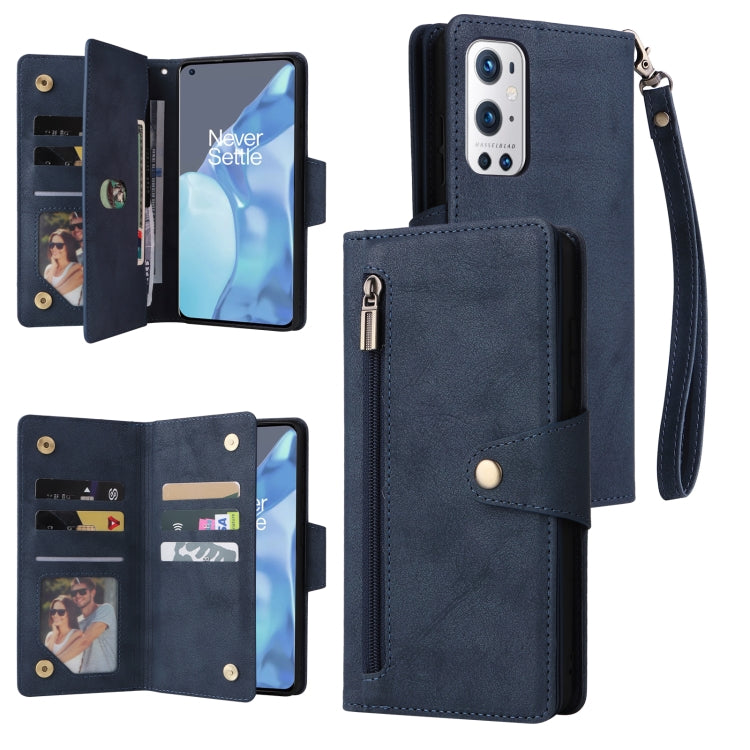 Rivetto Fibbia 9 carte Custodia per telefono in pelle a tre pieghe, For OnePlus 9, For OnePlus 9 Pro, For OnePlus Nord 2