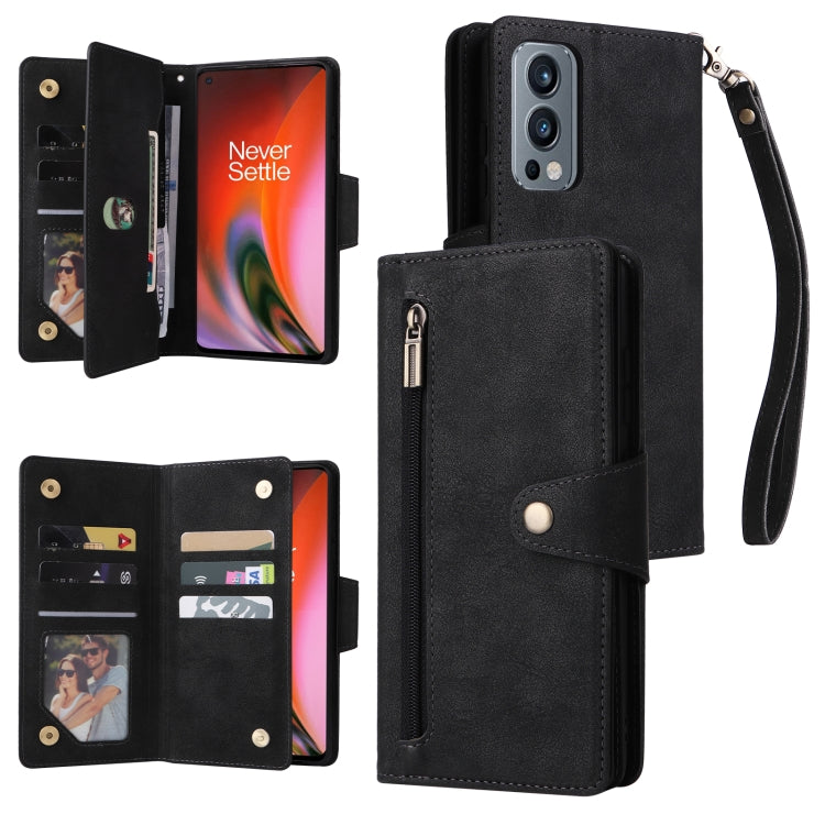 Rivetto Fibbia 9 carte Custodia per telefono in pelle a tre pieghe, For OnePlus 9, For OnePlus 9 Pro, For OnePlus Nord 2