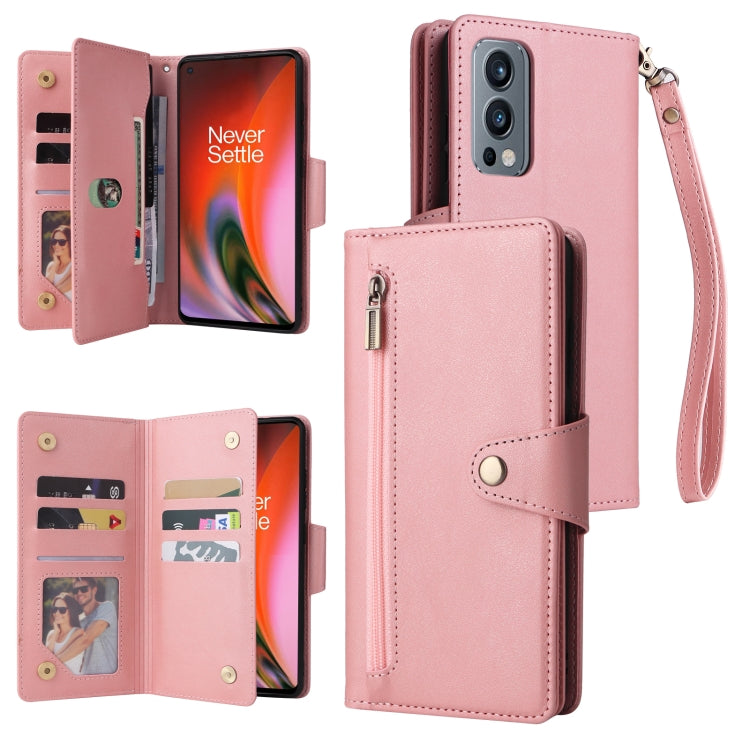 Rivetto Fibbia 9 carte Custodia per telefono in pelle a tre pieghe, For OnePlus 9, For OnePlus 9 Pro, For OnePlus Nord 2