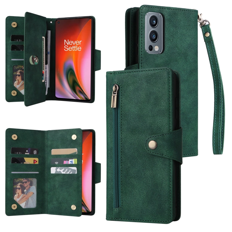 Rivetto Fibbia 9 carte Custodia per telefono in pelle a tre pieghe, For OnePlus 9, For OnePlus 9 Pro, For OnePlus Nord 2