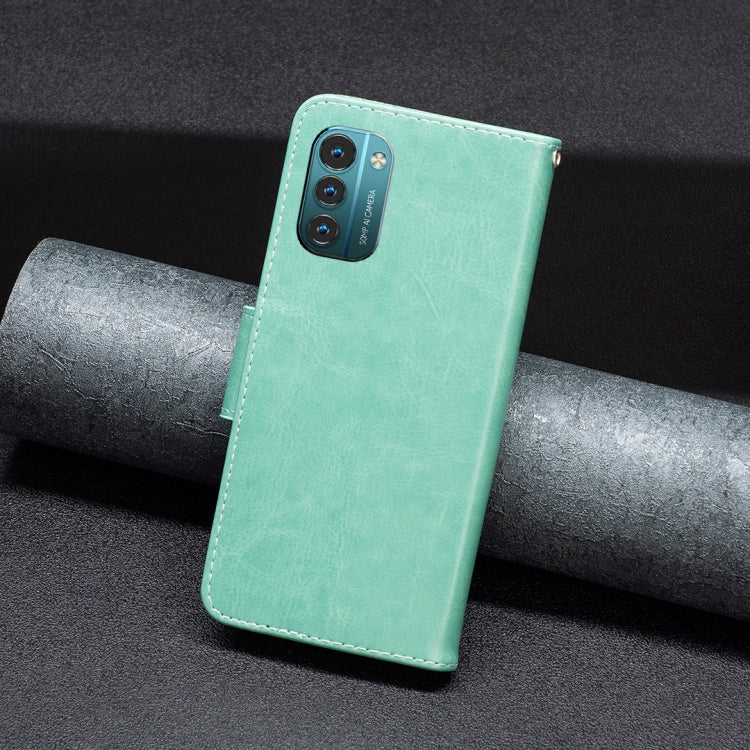 Custodia in pelle PU a vibrazione orizzontale con motivo a due farfalle in rilievo, For Nokia G11 / G21
