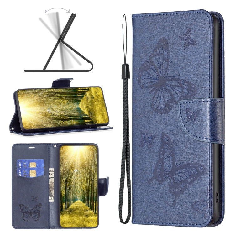 Custodia in pelle PU a vibrazione orizzontale con motivo a due farfalle in rilievo, For Nokia G11 / G21