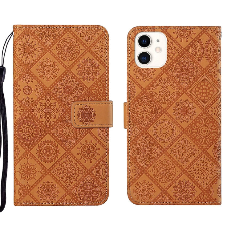Custodia per cellulare in pelle con motivo goffrato stile etnico, For iPhone 13 mini