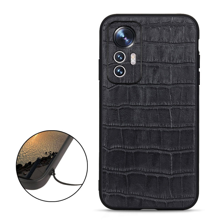 Custodia per telefono in vera pelle con trama in coccodrillo a foro fine, For Xiaomi Mi 12 Lite