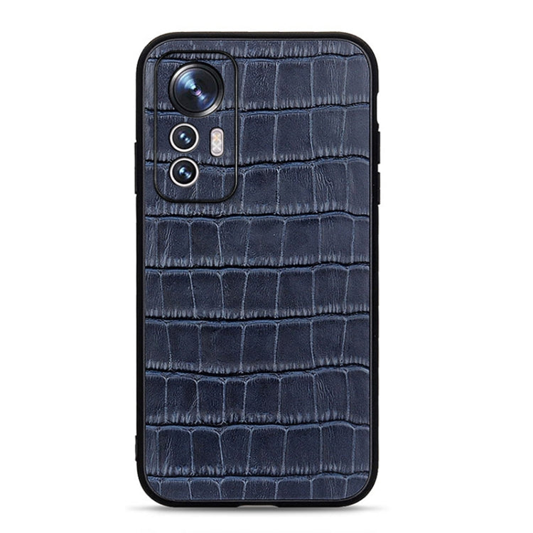 Custodia per telefono in vera pelle con trama in coccodrillo a foro fine, For Xiaomi Mi 12 Lite