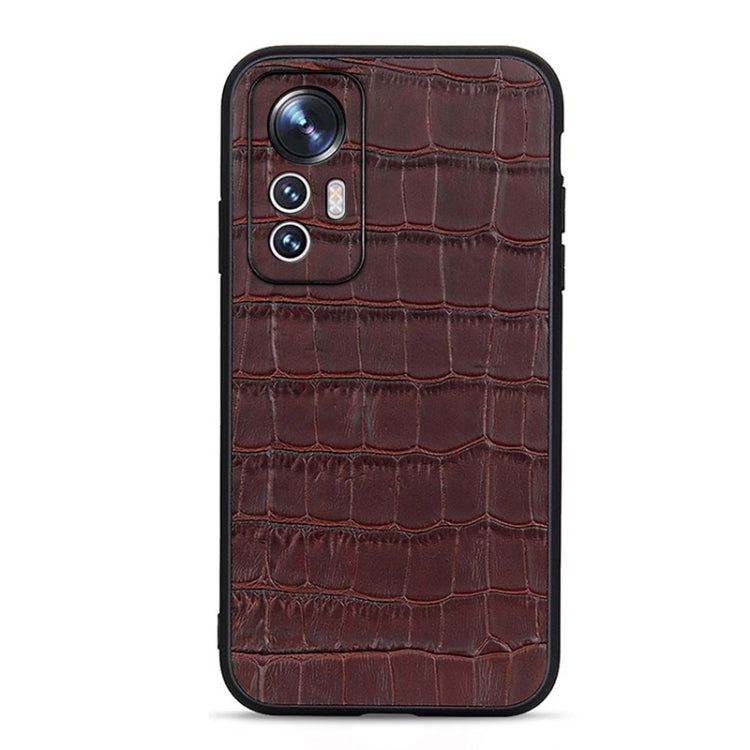 Custodia per telefono in vera pelle con trama in coccodrillo a foro fine, For Xiaomi Mi 12 Lite