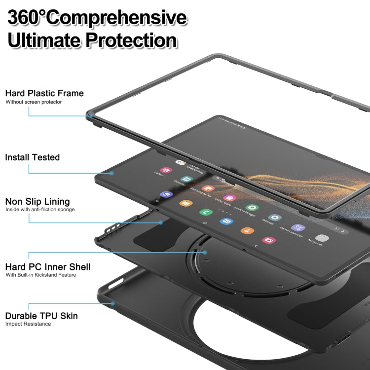Impugnatura con impugnatura a rotazione 360 TPU + custodia per tablet PC, For Samsung Galaxy Tab S10 Ultra / S9 Ultra /  S8 Ultra