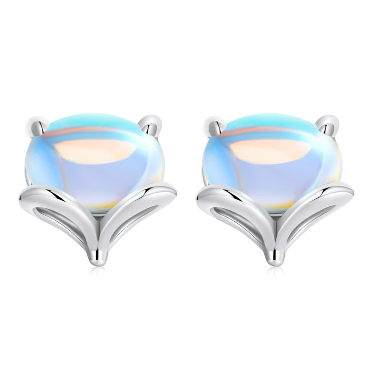 Orecchini da donna con bottone a pressione in volpe con pietra di luna in argento sterling S925, Moonstone Fox